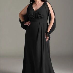 Azazie Matilda: Black A-Line Long Sleeve Chiffon Dress